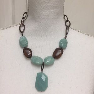 Turquoise and Brown Stone Look Necklace
